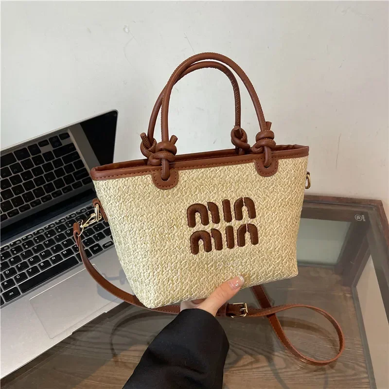 Bolsa de praia para mulheres, sacola de luxo, bolsa de ombro, crossbody, mensageiro, mão quadrada, bolsa de palha, designer, verão, frete grátis, 2024