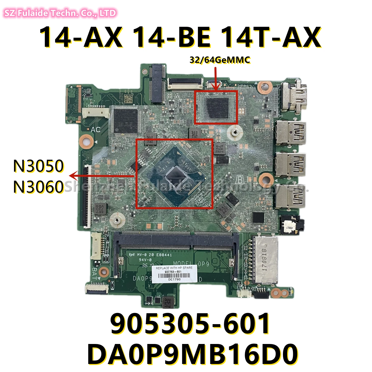 905305-601 937763-601 für HP Strom 14-AX 14-WERDEN 14T-AX Laptop Motherboard mit N3060 n3050 32or64GeMMC und DA0P9MB16D0 mainboard