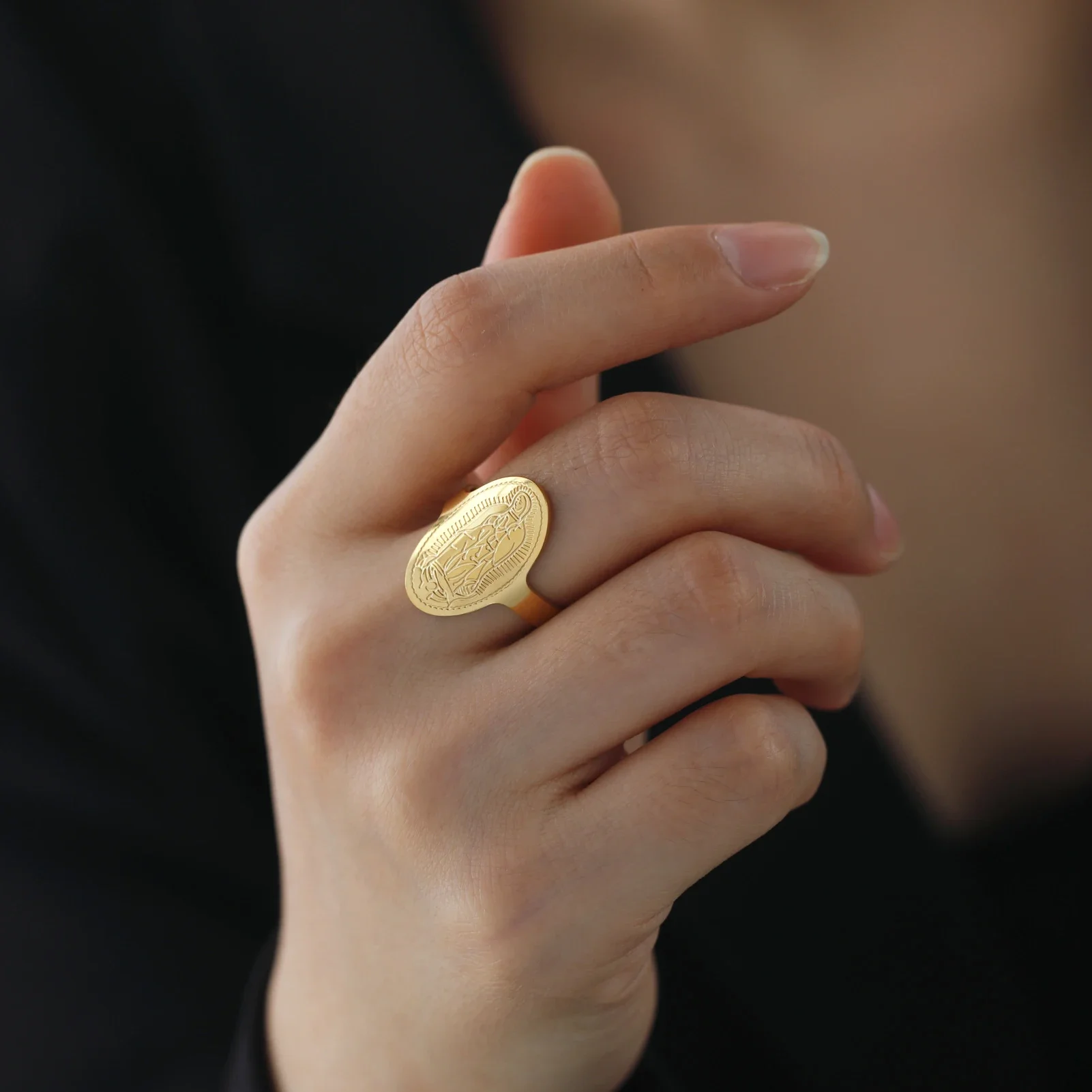 سكايريم الدينية العذراء الفولاذ المقاوم للصدأ حلقة قابل للتعديل ، أزياء المرأة ، الرجعية جيسوس ، الأم ، الكاثوليكية نعمة المجوهرات