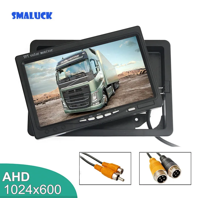 SMALUCK 7inch AHD EWV 1024x600 Car Monitor Rear View Monitor Max Support 1080P AHD Camera 2 x 4PIN Video Input