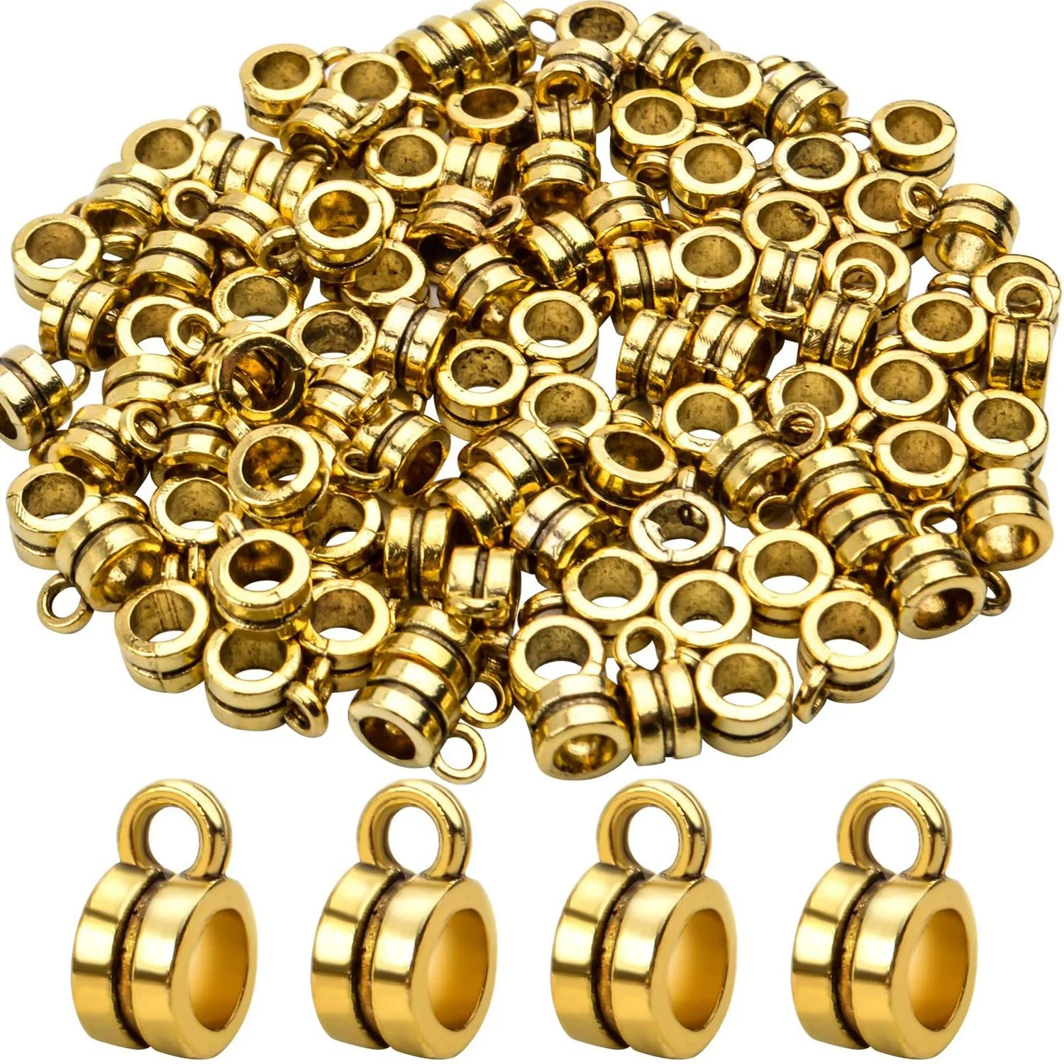 

Bails Beads, Tibetan Bail Tube Bead Spacer Beads Carrier Hanger Connector Links for European Charm Bracelet Jewelry Making