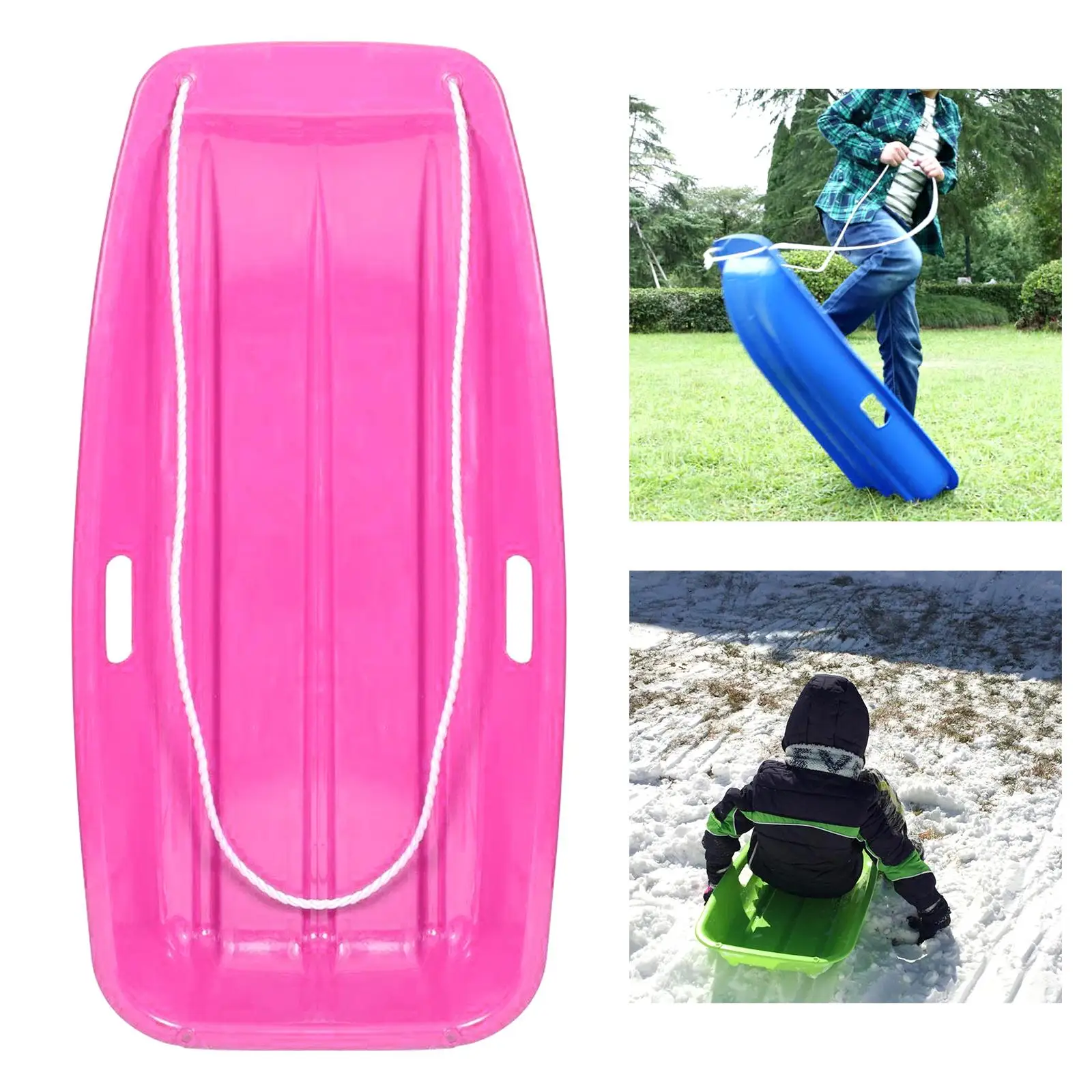 Portable Winter Toboggan Sled Pull Ropes Comfortable Booster for Adults Kids