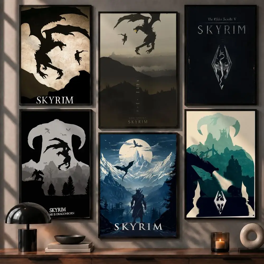 Game S-skyrim cool Poster HD Home Wall Stickers House hallway Living Room Bedroom Bar Office Decor Art Prints