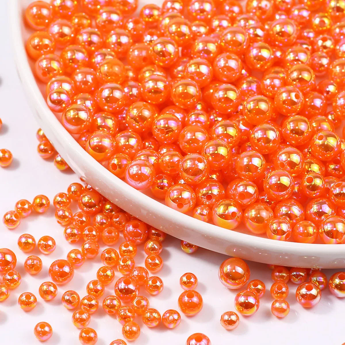 Orange Acryl glänzende bunte Perlen Runde Spacer lose Perlen 6/8/10 mm für Schmuckherstellung Armband DIY Schlüsselanhänger Zubehör
