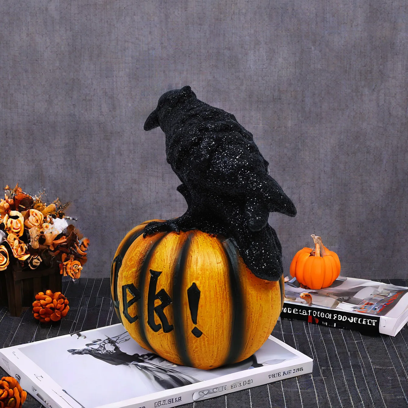 New Halloween Crow Pumpkin Ornament Party Ghost Festival Resin Crafts Atmosphere Decoration