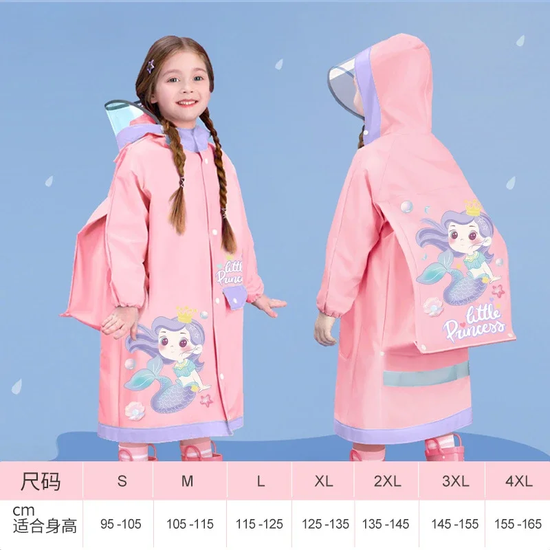 Large Brim Children\'s Raincoat for Girls and Primary School Students Full Body Waterproof Big Children\'s Raincoat with Schoolbag