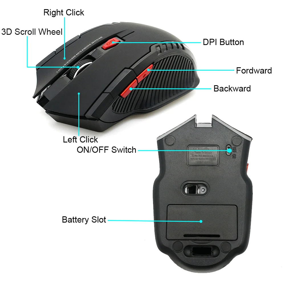 Nuevo tipo de receptor USB para Gamer, ratón óptico inalámbrico de 2000DPI y 2,4 GHz, adecuado para PC y portátil