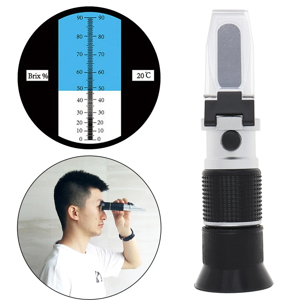 2 In 1 0-90% Brix Adjustable Sugar Beer Fruit Meter Refractometer with Pipet and Mini Screw Driver Support Manual Focusing