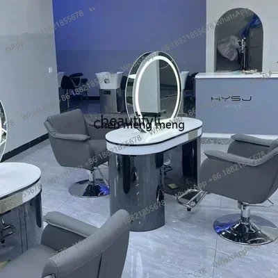 LHY26 ss Barber Shop with Light Dressing Table for Hair Salon with Desktop Hair Cutting and Perming Area Mirror Cabinet Integrat
