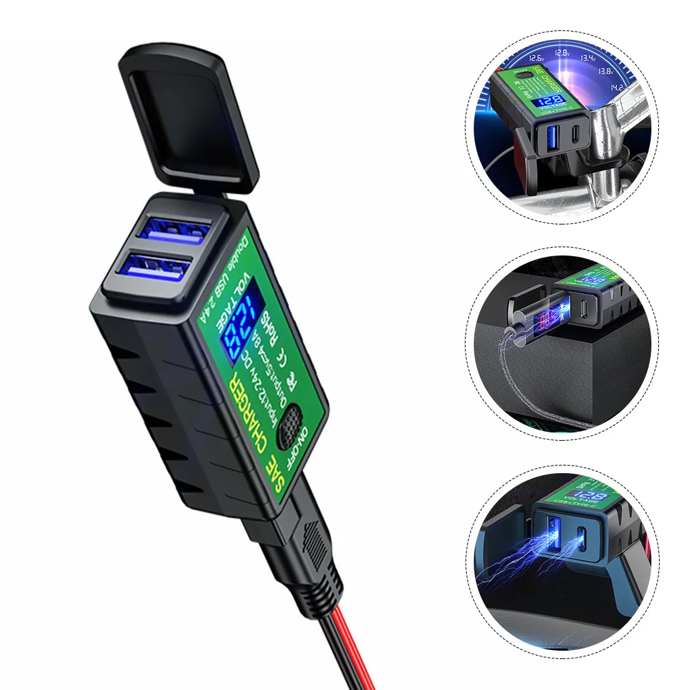 

1pc Motorcycle Usb 4.8A Dual Usb Port Mobile Phone Charging Device Durable Pp Material Easy Install For Motorbike
