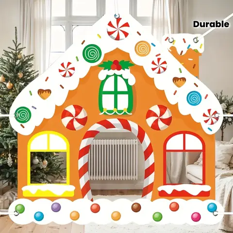 Christmas Gingerbread House Photo Booth Prop Candy Cane Xmas Party Backdrop Winter Wonderland Home Wall Decor