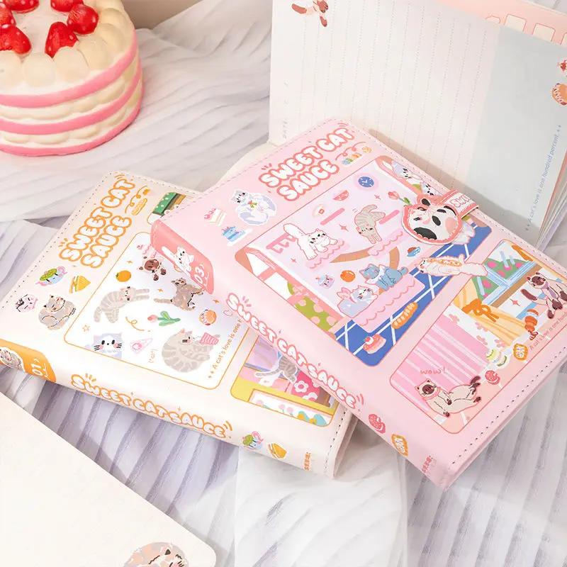 Cute Sweet Cat Notebook Color Inside Pages Girl Heart DIY Handbook Diary Magnetic Notebook Dialy Record Book Birthday Gifts