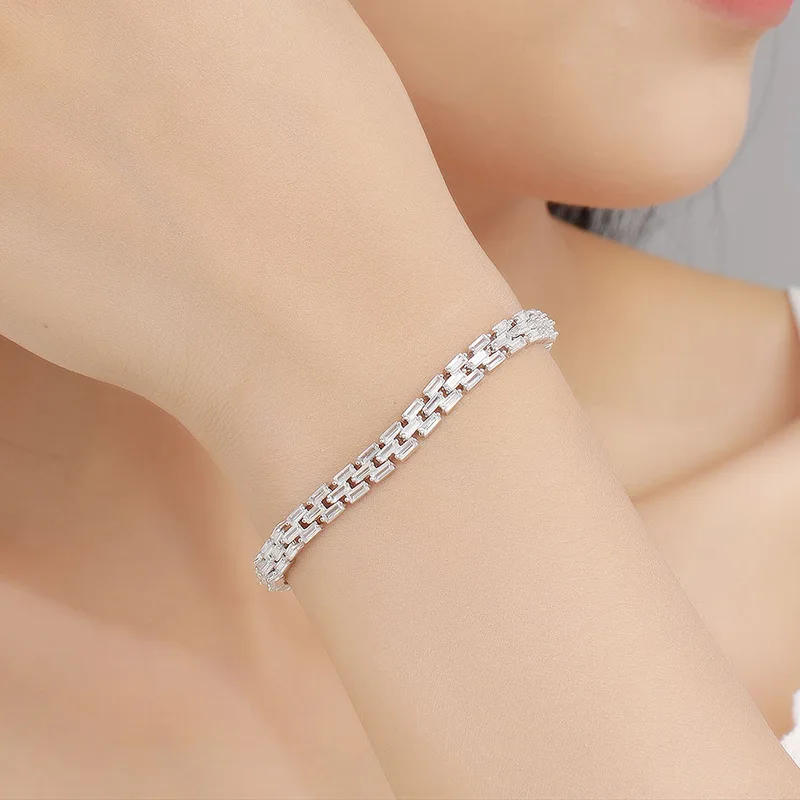 

Luxury Solid Platinum PT950 Full Diamond Bracelet Women's Tennis Chain Ladder Square Single Row Diamond Bracelet