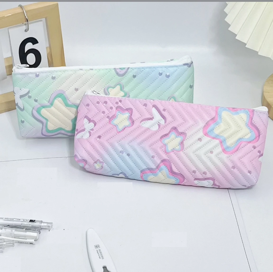 작은 스타 펜 가방 편리한 다채로운 펜 주머니 대용량 연필 케이스 학생을위한 품질 소녀 편지지 가방 매일