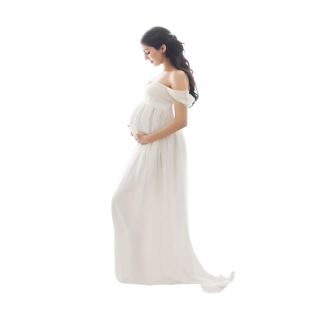 Vestido de fotografía de maternidad con hombros descubiertos, vestido de sesión frontal, vestidos de embarazo para mujeres embarazadas, sesión de fotos, sesión de fotos rosa