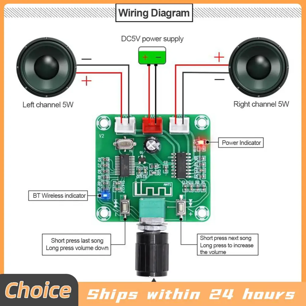 Placa Amplificadora de Audio Inalámbrica PAM8403 Compatible con Bluetooth 5.0, Placa Amplificadora de Potencia de Audio Ultra Clara de 2x5W DC5V