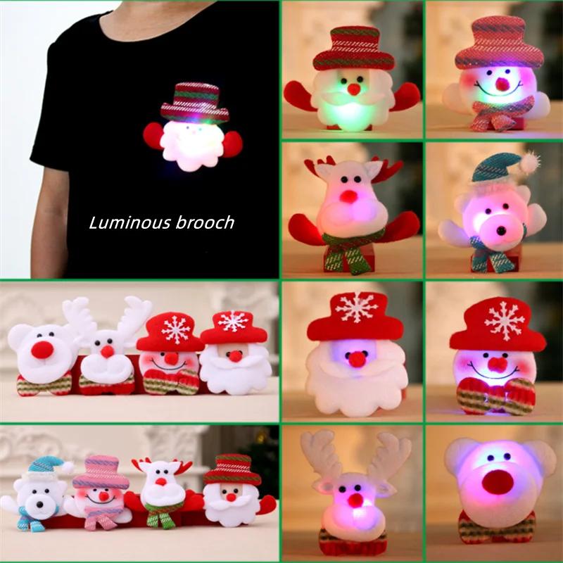 Christmas decoration items, luminous brooch, chest badge, elderly snowman, bear, Christmas gift