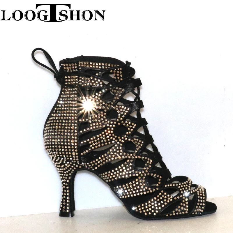 Loogtshon  Women Latin Dance Shoes Rhinestones Soft Bottom Salsa Shoes For Dancing Ladies Sandals Women's Wedding Hight Heels