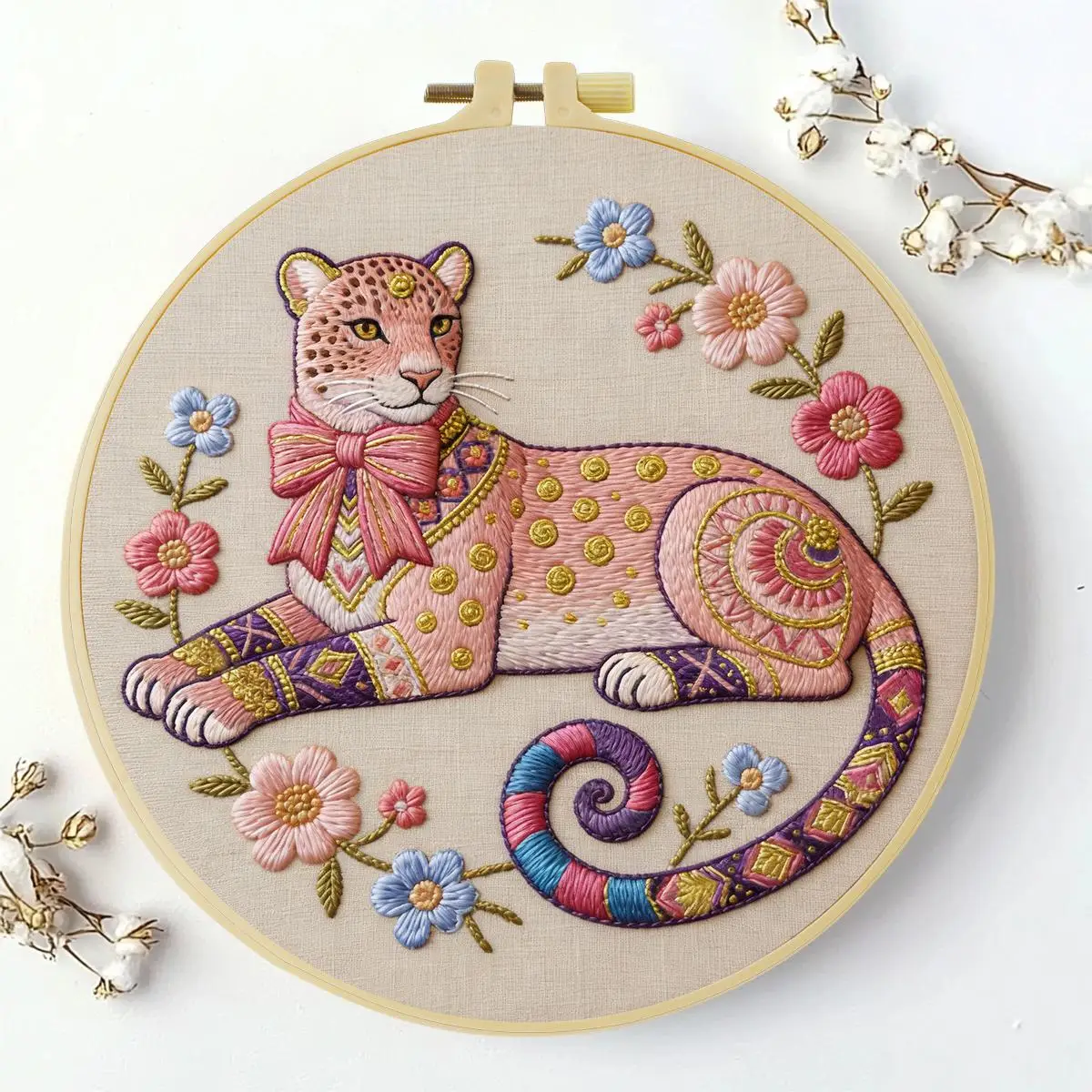 1 Stück 20X20CM/15X15CM 7,87/6,3 Zoll Leoparden-Stickerei-Starter-Kit DIY-Kit DIY-Stickerei-Set für Anfänger – Detail 2