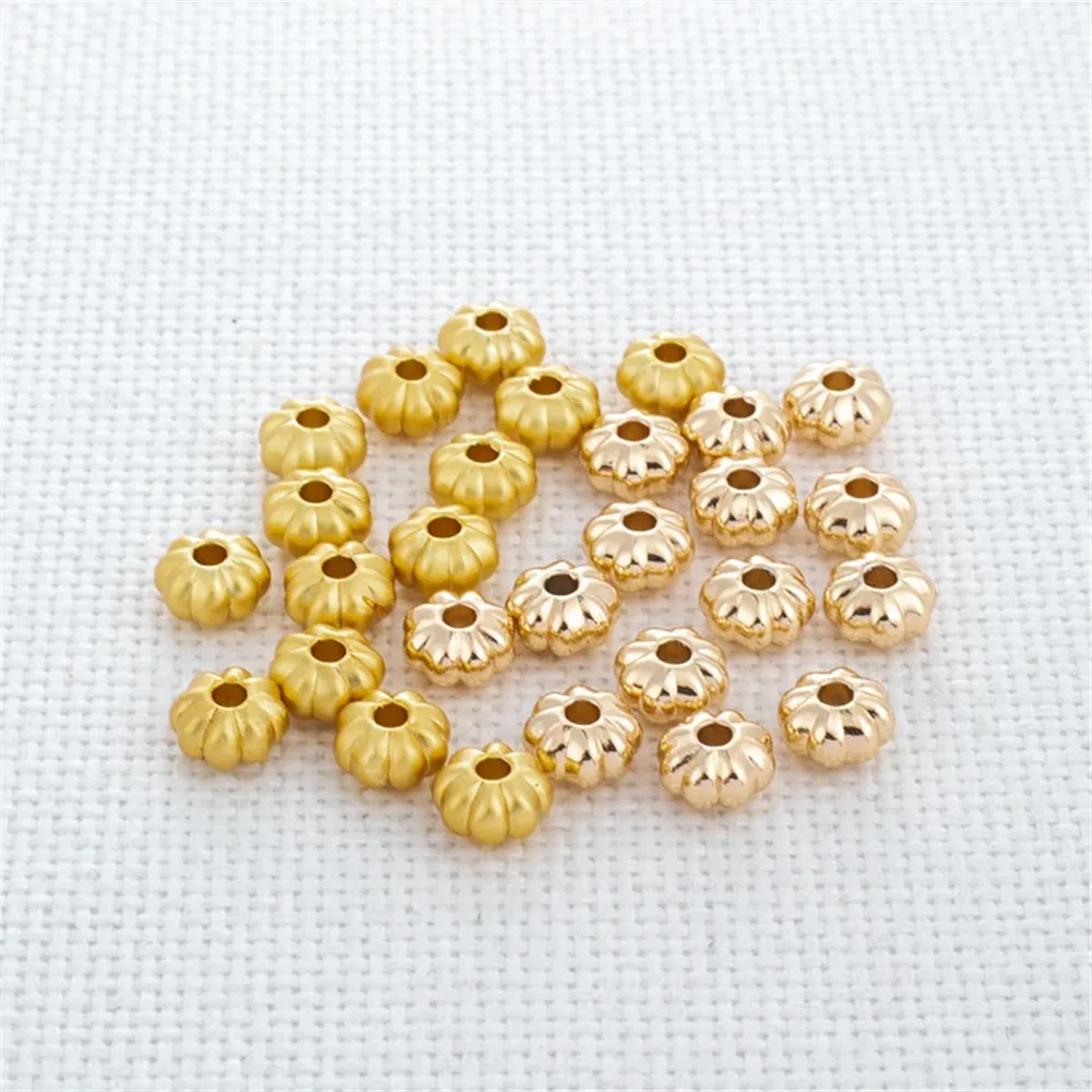 18k Matte Gold Color Retention Frosted Beadproof Pumpkin Lantern Flat Bead Partition Bracelet Necklace Diy Handmade Accessories