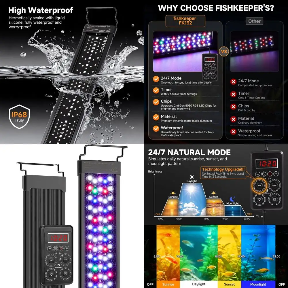 

Светодиодный светильник для аквариума с полным спектром, 24/7, 9 цветов, DIY, таймер, водонепроницаемый, для аквариумов 32-40 дюймов