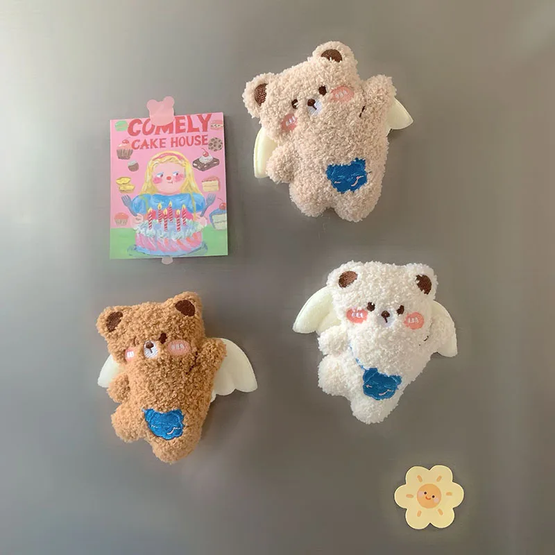 Cartoon INS Angel Bear Plush Cute Three-dimensional Magnet Home Kitchen Decoration Creative Magnetic Fridge Magnets