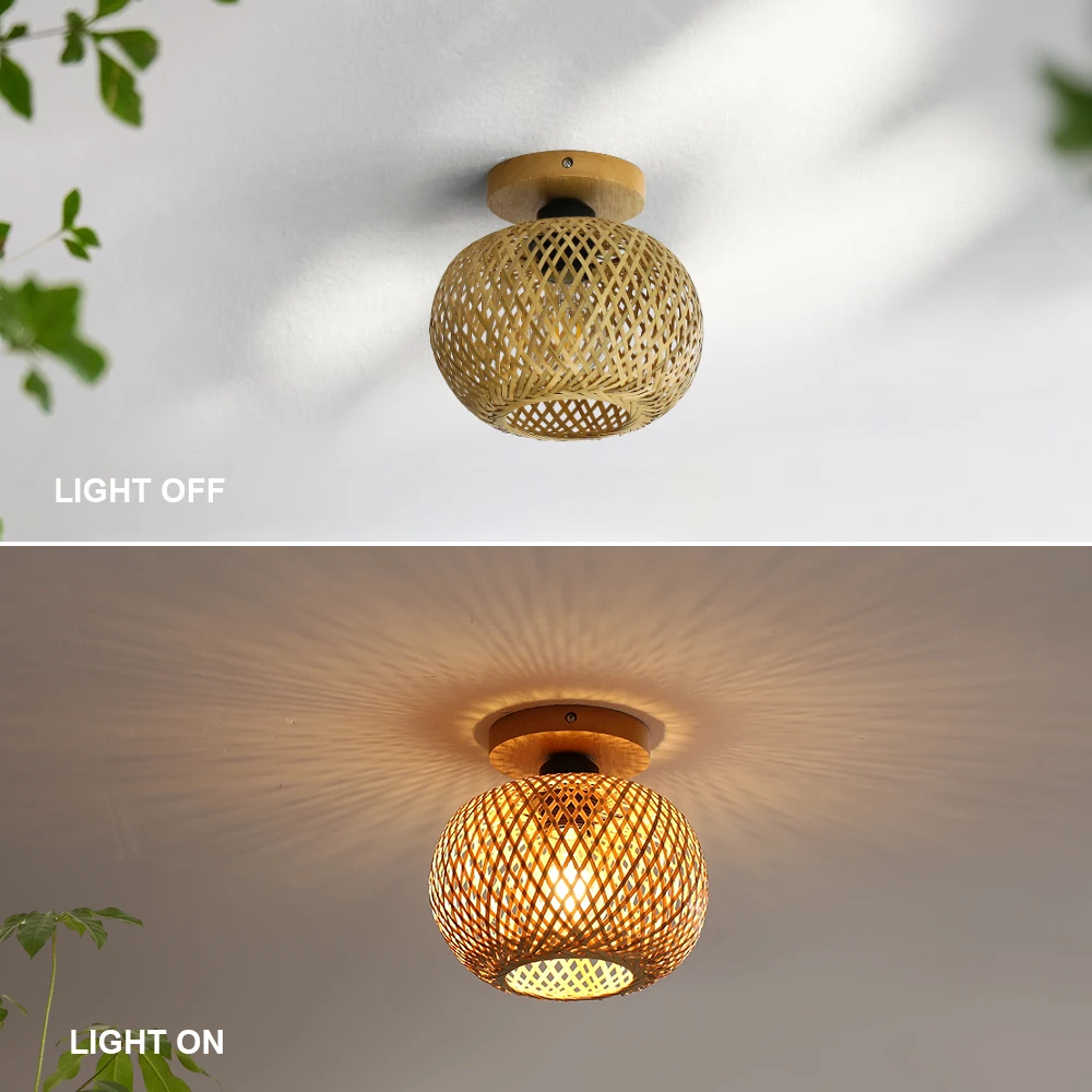 Bamboo Ceiling Lamps Hand Woven Ceiling Light Rattan Wicker Chinese Style Wood Art Home Kitchen Restaurant Decora Room Lighting
