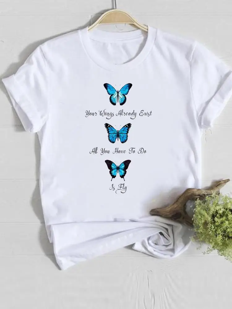 

Butterfly Letter Cute 90s Graphic Tee Women T Clothes Fashion Female Casual Clothing Print Short Sleeve Ladies T-shirts