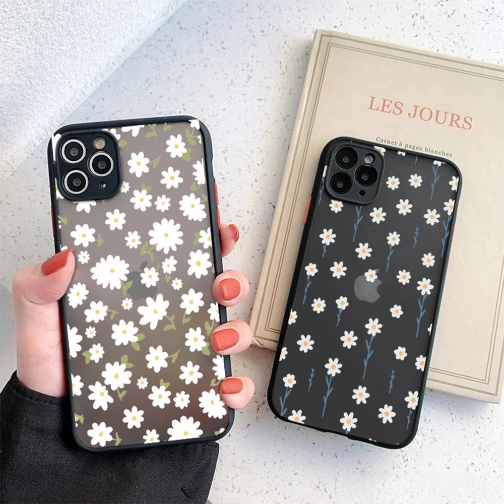 

White Daisy Phone Case for IPhone 14 13 12 11 ProMax Mini Plus Transparent Hard Back Cover for IPhone XR XS Max 7 8 SE 2022