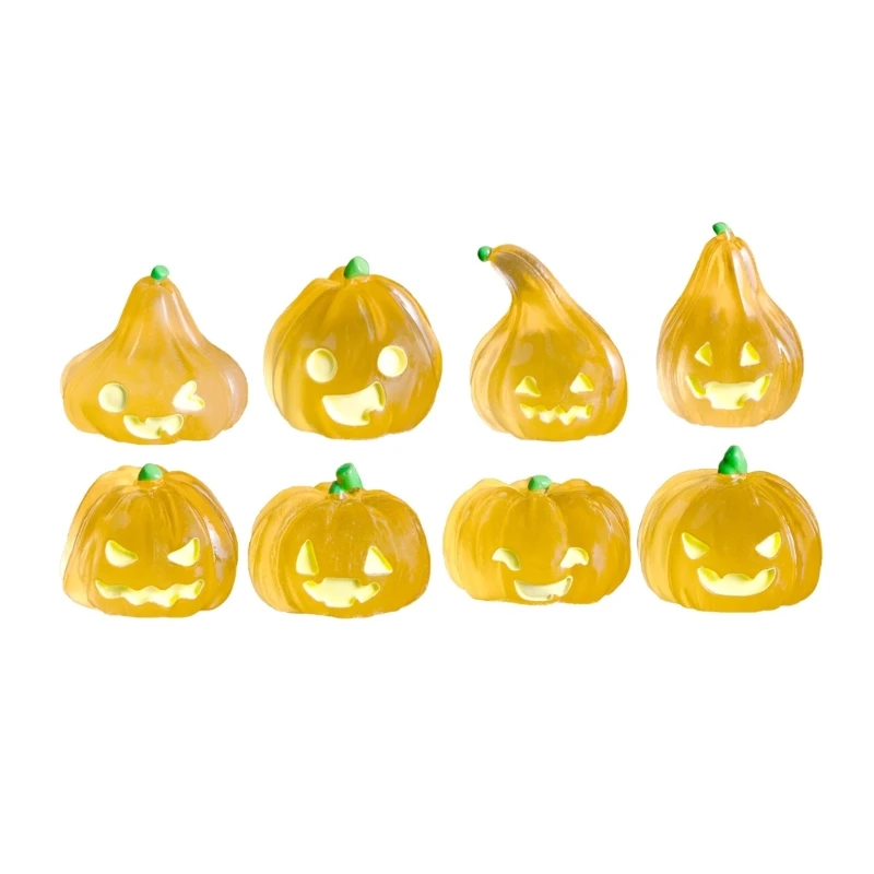 Halloween-Kürbisfiguren für Tischdekorationen, Set aus 8 glatten Miniaturen mit abwechslungsreichem Kürbis-Look, ein – Detail 8