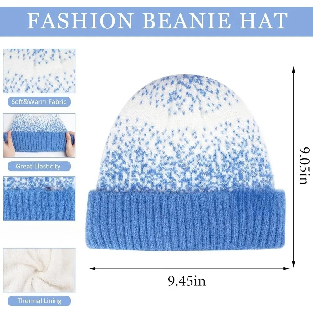 المرأة الشتاء قبعات صغيرة متماسكة وقفازات لمس وشاح طويل مجموعة مع الدافئة صوف مبطن قبعات الجمجمة الأوشحة للنساء