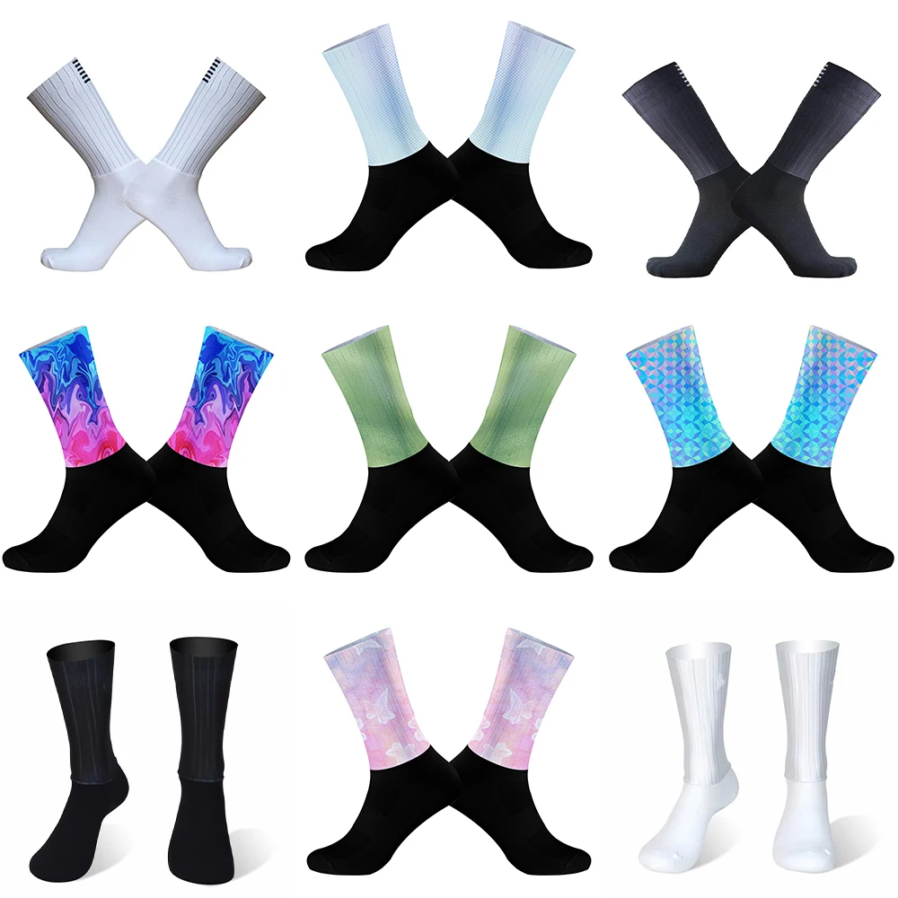 Silica Gel Non-slip Breathable Sports Socks Men Women Aero Bike Team Cycling Socks 2024 New