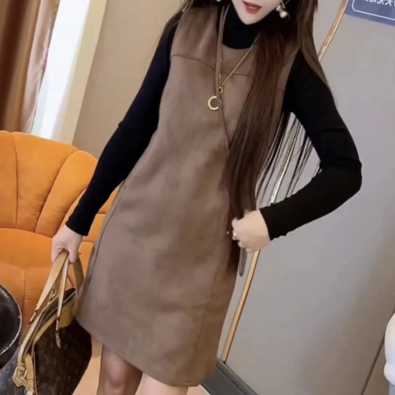 

Xiaoxiangfeng Medium Long Suede Vest Dress Base Coat Set Women's 2024 Autumn Fashion Slimming Outfit