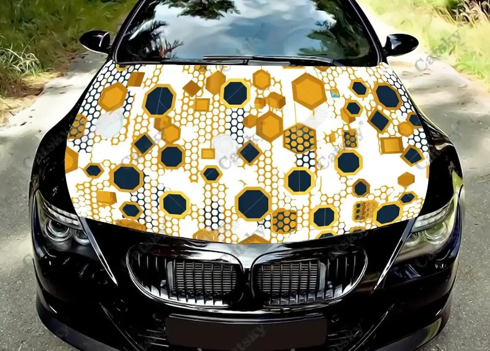Bal peteği desen araba kaput vinil çıkartmalar kaplama vinil Film motor kapağı çıkartmaları Sticker evrensel araba kaput koruyucu Film