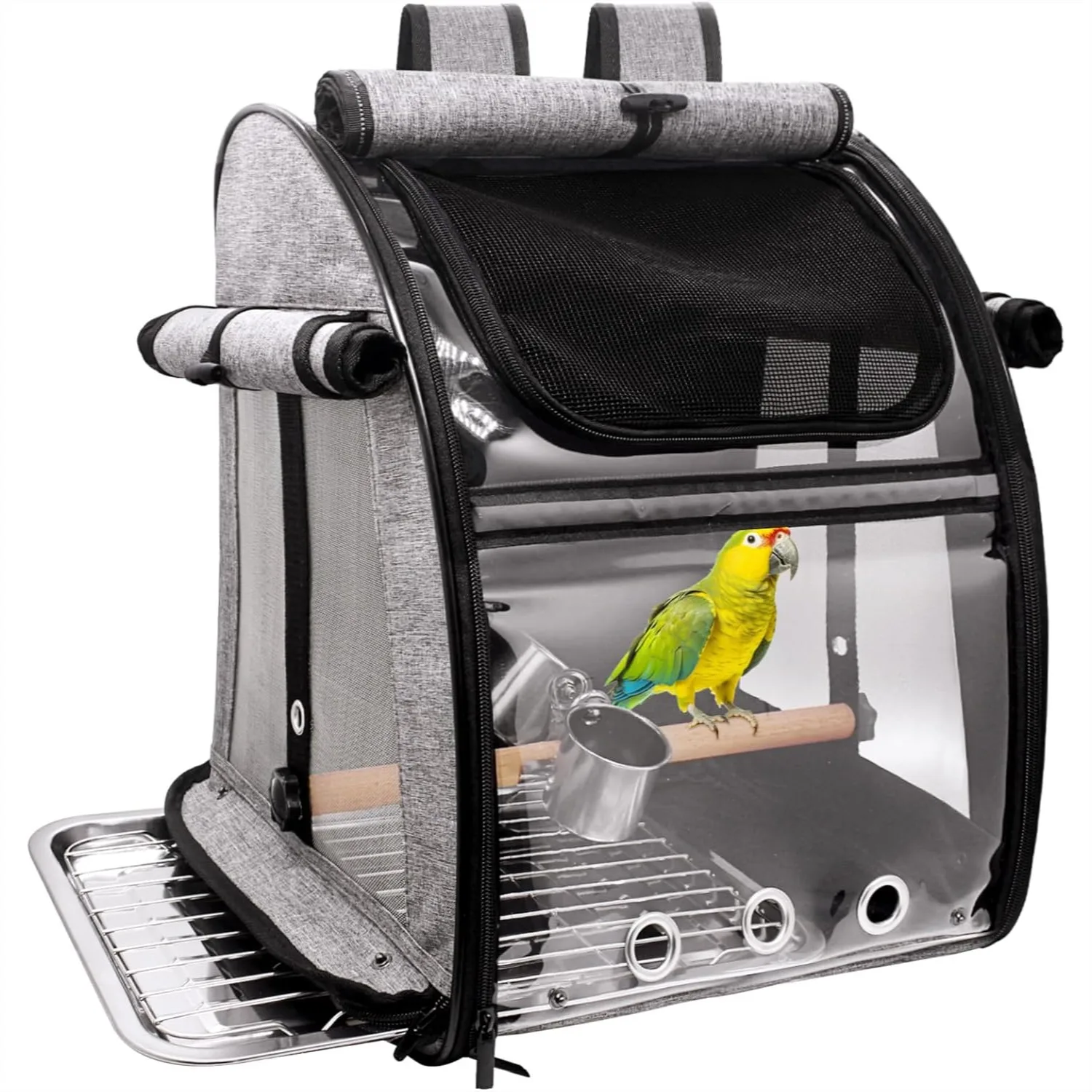

Bird Carrier Backpack with Perch, Travel Cage for Small Birds Parakeet Parrot, Portable Transparent Bag with Stainless Steel