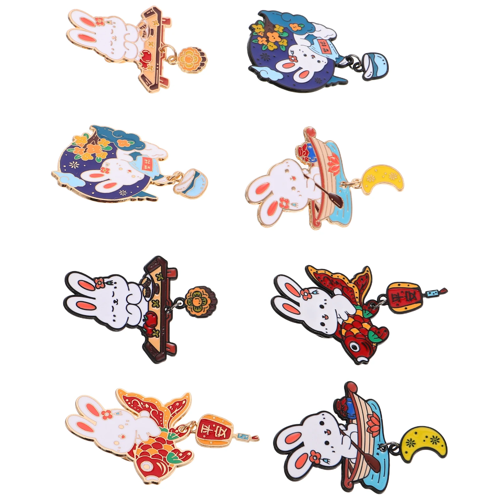 

8 Pcs Cartoon Rabbit Brooch Bunny Tail Pin Brooches Clothing Badges Breast Zinc Alloy Animal Lapel Pins