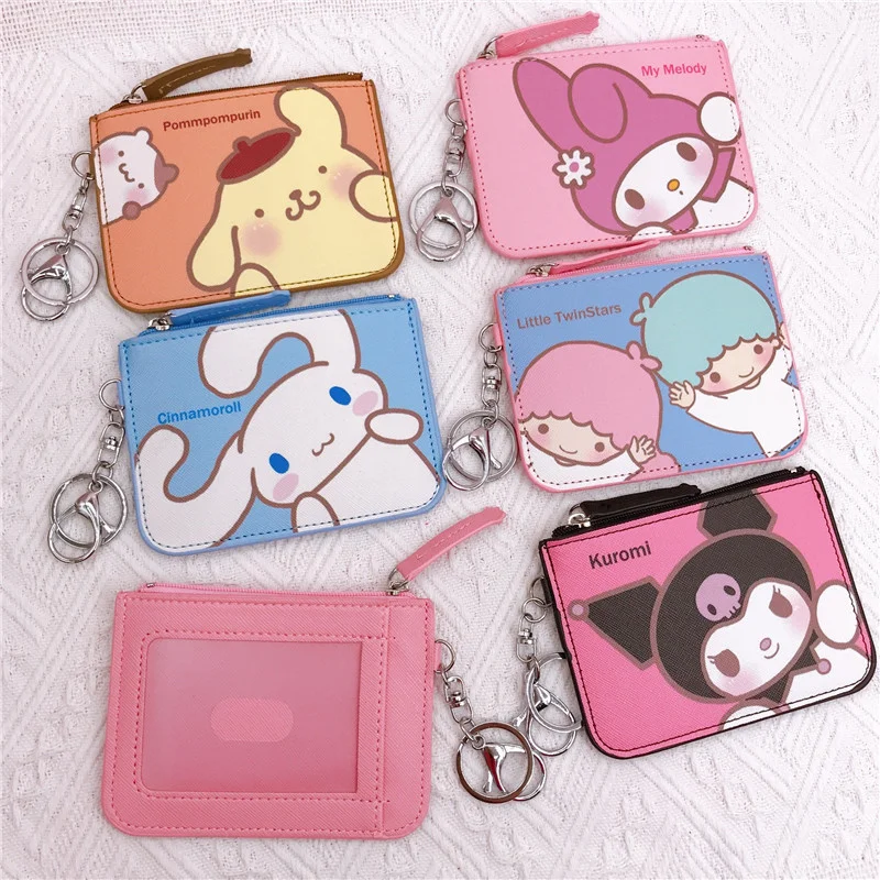 MINISO Sanrio Coin Anime Bag, Hello Kitty PU Card, Minha Bolsa de Mudança de Melodia, Saco de Cartão Chave, Kawaii Cinnamoroll Kuromi