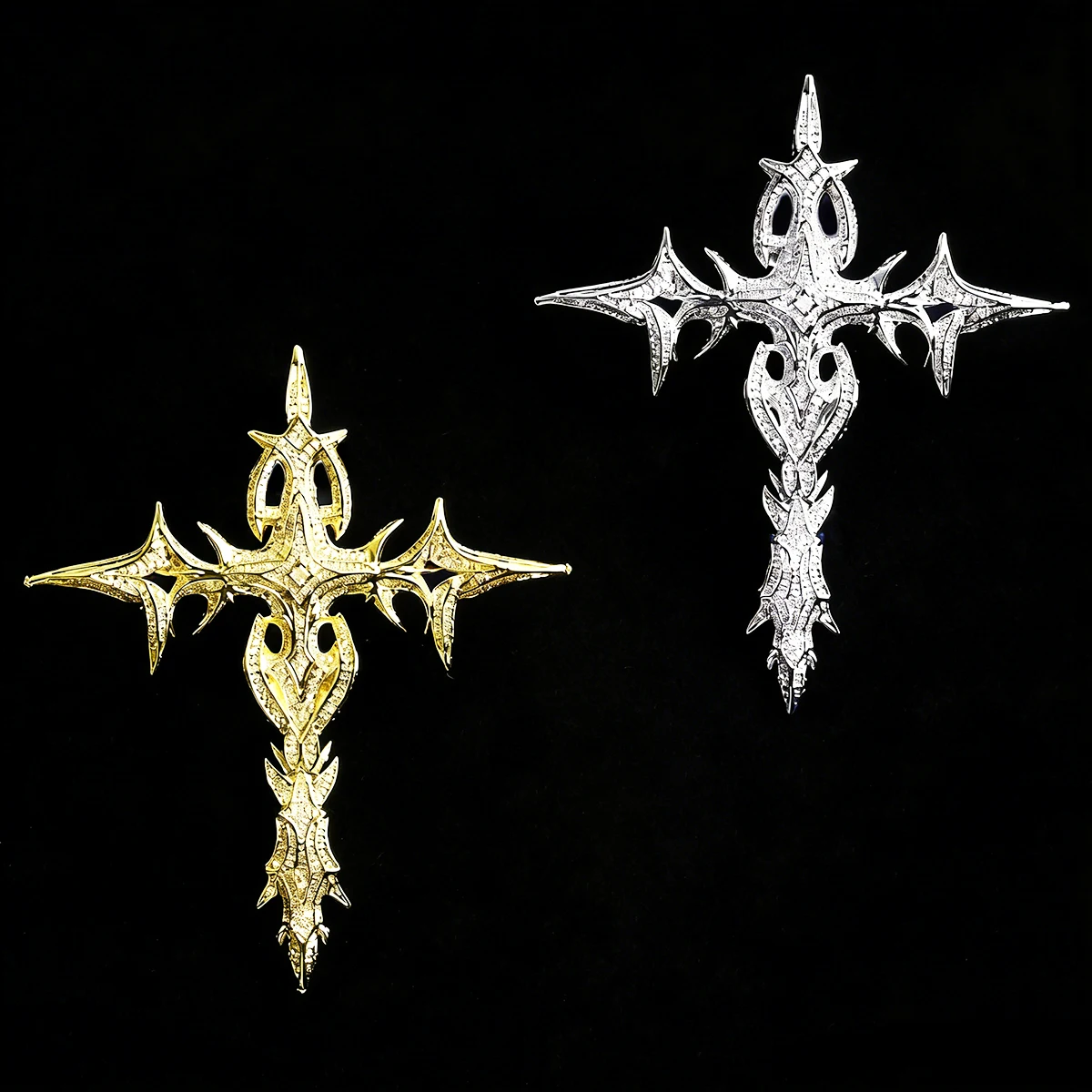 Aokaishen Iced Out Hero Cross Necklace Pendant for Men Real Gold Plated Hip Hop Jewelry