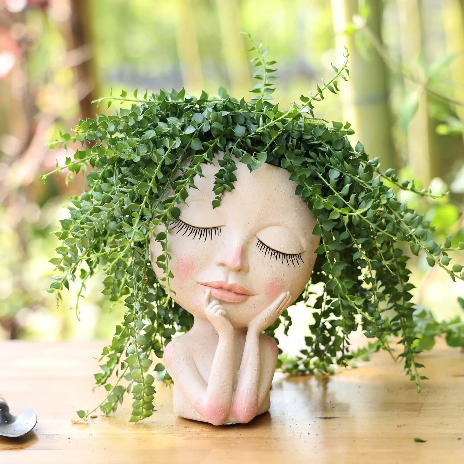 Face Head Planter Succulent Plant Flower Pot Resin Container With Drain Holes Flowerpot Figure Garden Decor Tabletop Ornament