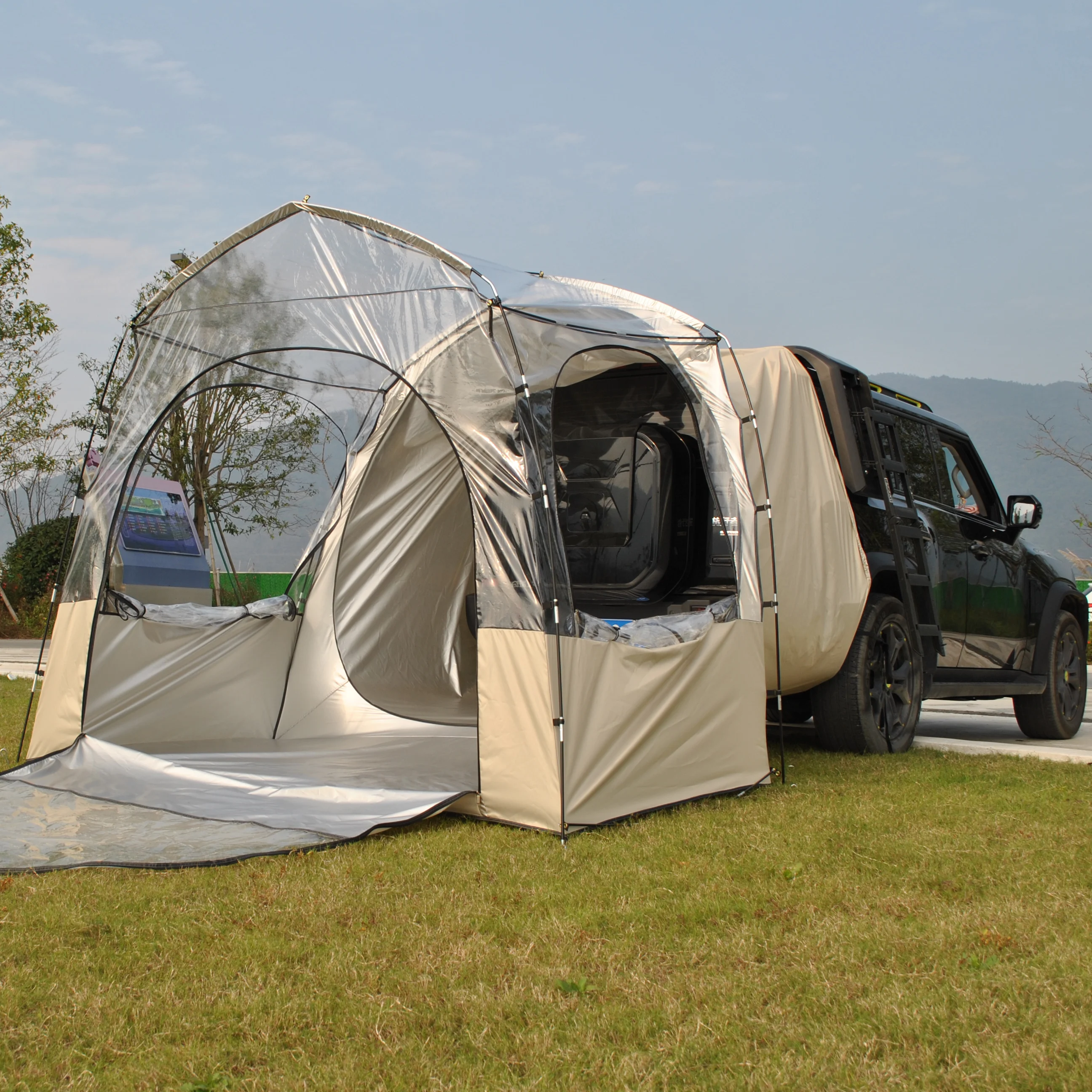 خيمة SUV خارجية تتسع لـ 3-4 أشخاص، خيمة سيارة فقاعية شفافة من مادة PVC بطول 6.8 أقدام، خيمة الباب الخلفي لسيارات الدفع الرباعي، خيمة خلفية شفافة لخيمة رياضية