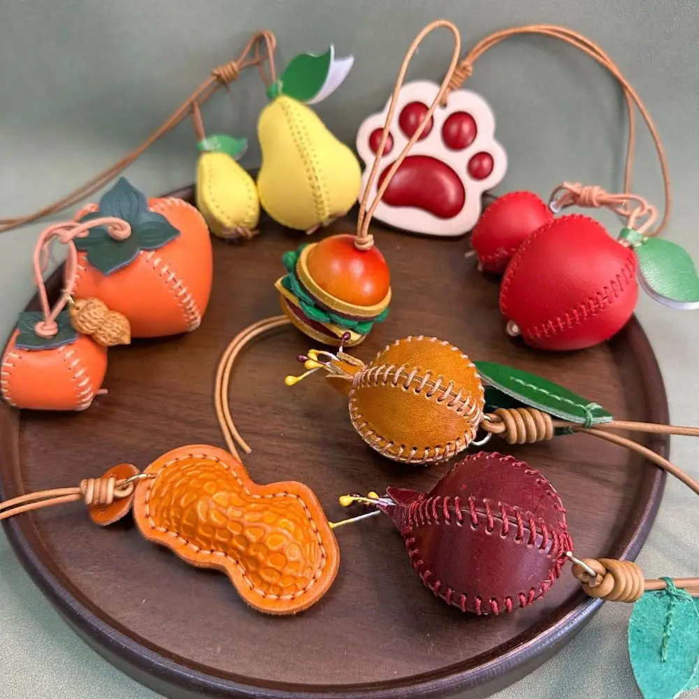 Trendy Hanger Pomegranate Fruit Pendant Car Keyring Handmade Leather Keychain Cartoon Creative Bag Pendant Car Accessory