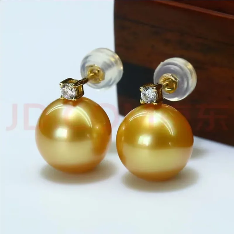 

Пара натуральных золотых идеальных круглых жемчужных серег диаметром 13 мм, свадебный подарок, бесплатная доставка, ювелирные изделия с крючком 1256AAA