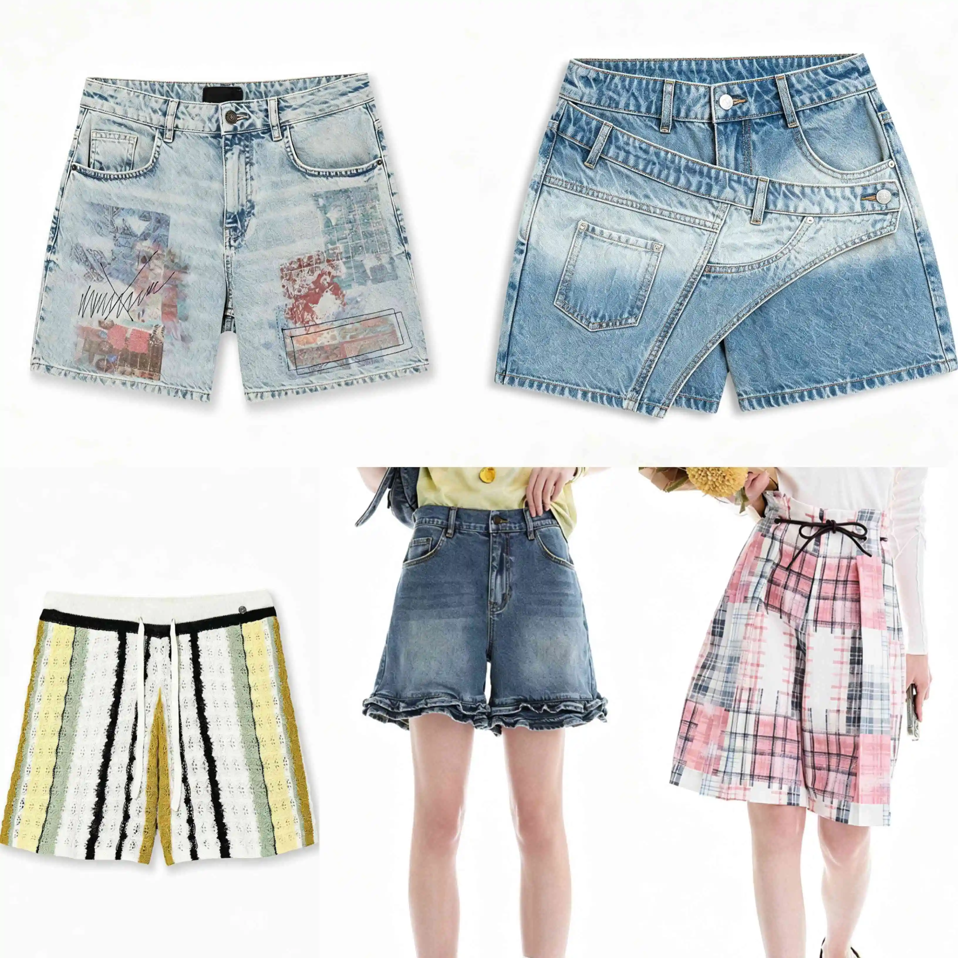 2026 New Product Foreign Trade Spain Original Single Embroidery Asymmetric Splicing Design Women's Shorts