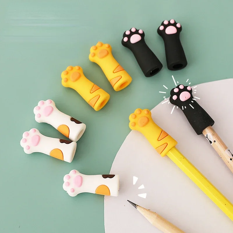 3pcs/Set Kawaii Pencil Extender Silicone Touch Pen Cover Cute Cat Paw Pencil Cap Stationery Kids Gifts School Office Supplies