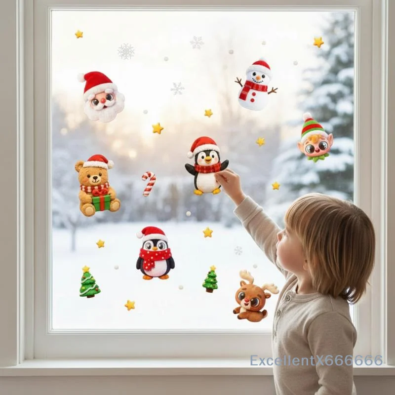 Christmas Window Stickers Double Sided Same Color Non-Toxic Safe Decals for Home Restaurant Xmas Window Decoration