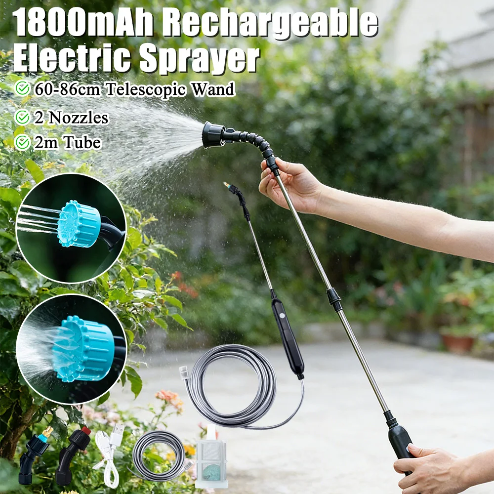 Portable Electric Sprayer Telescopic Wand Lawn Plants Watering Fertilizing Tool 2 Mist Nozzles High-Pressure Sprinkler Sprayers