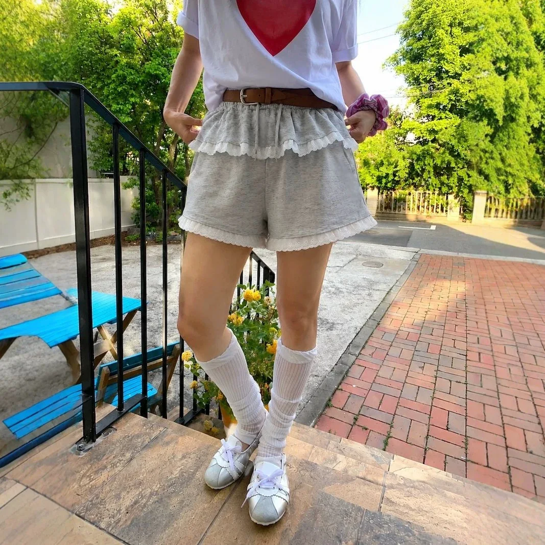 Summer Playful and Cute Lace Splicing Skirt Sports Style Shorts and Sweatpants