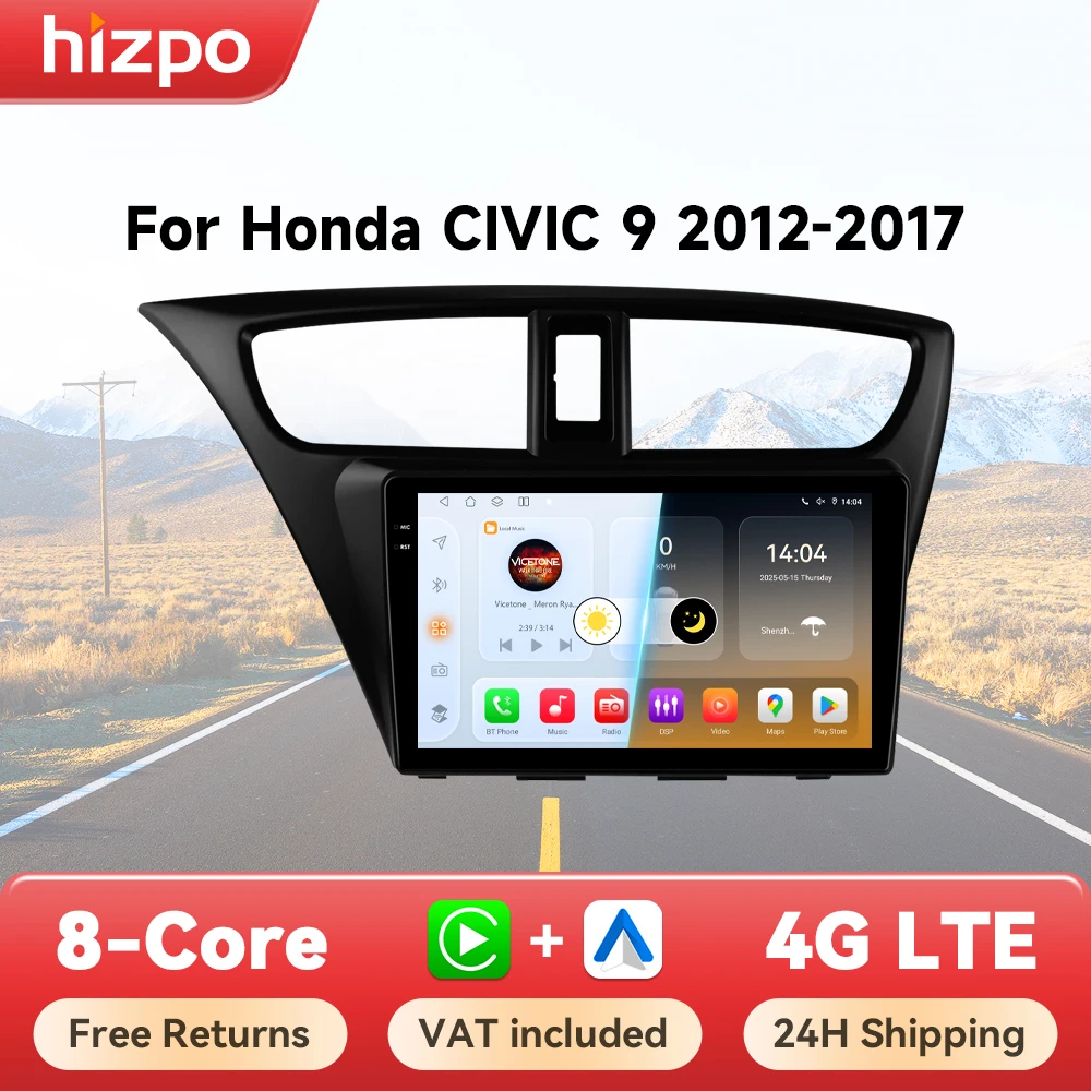 Hizpo Wireless CarPlay Android Auto Autoradio per Honda Civic 9 2012 - 2017 GPS Sistemi Intelligenti Autoradio Octa Core 6115 GPS Navi