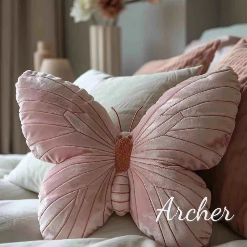 Pink Butterfly Cushion, Soft Sofa Pillow,Comfortable  Skin-Friendly, Long-Lasting Decorative Pillow,Butterfly-Shaped Home Decor