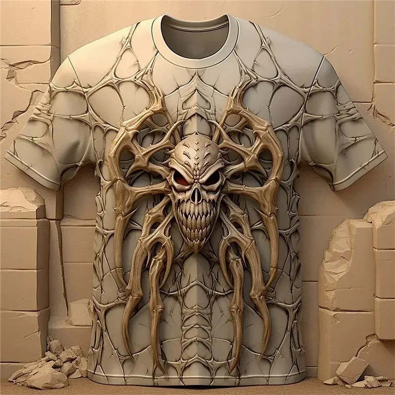 Spider Print Street Designer Skeleton Men 3d Printed T-shirt Men\'s Everyday Casual Short Sleeve Top Loose Oversized Sweatshirt